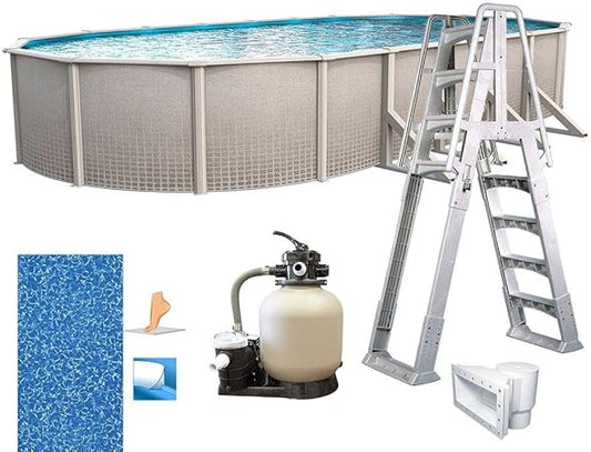 12' x 18' Oval Above Ground Swimming Pool - Freestyle Package - Featuring: Sand Filter, Pump System and A-Frame Ladder