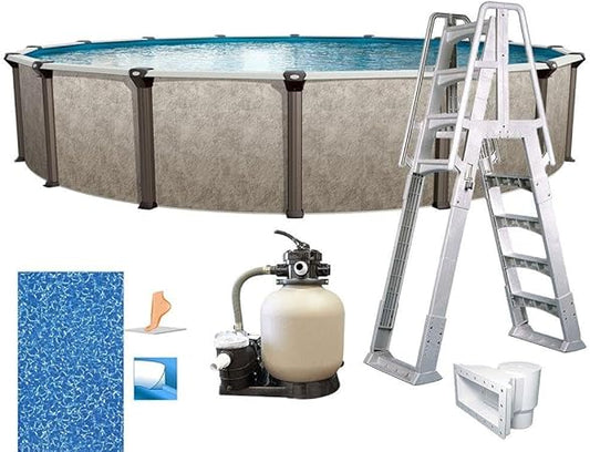 18' Round Above Ground Swimming Pool - Epic Package - Featuring: Sand Filter, Pump System and A-Frame Ladder