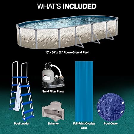 15' x 30' x 52" Oval Above Ground Parisian Dune Pool Package -Featuring: Full-Print Overlap Liner, Filtration System, Skimmer, Ladder and Winter Cover